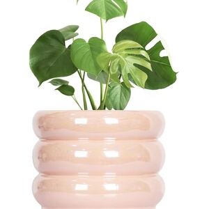 10 inch Ceramic Plant Pots for Indoor Plants, Rainbow Pearl Glaze Planter, Pink
